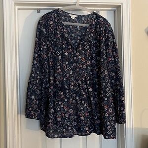 Caslon Navy and Coral Floral Top